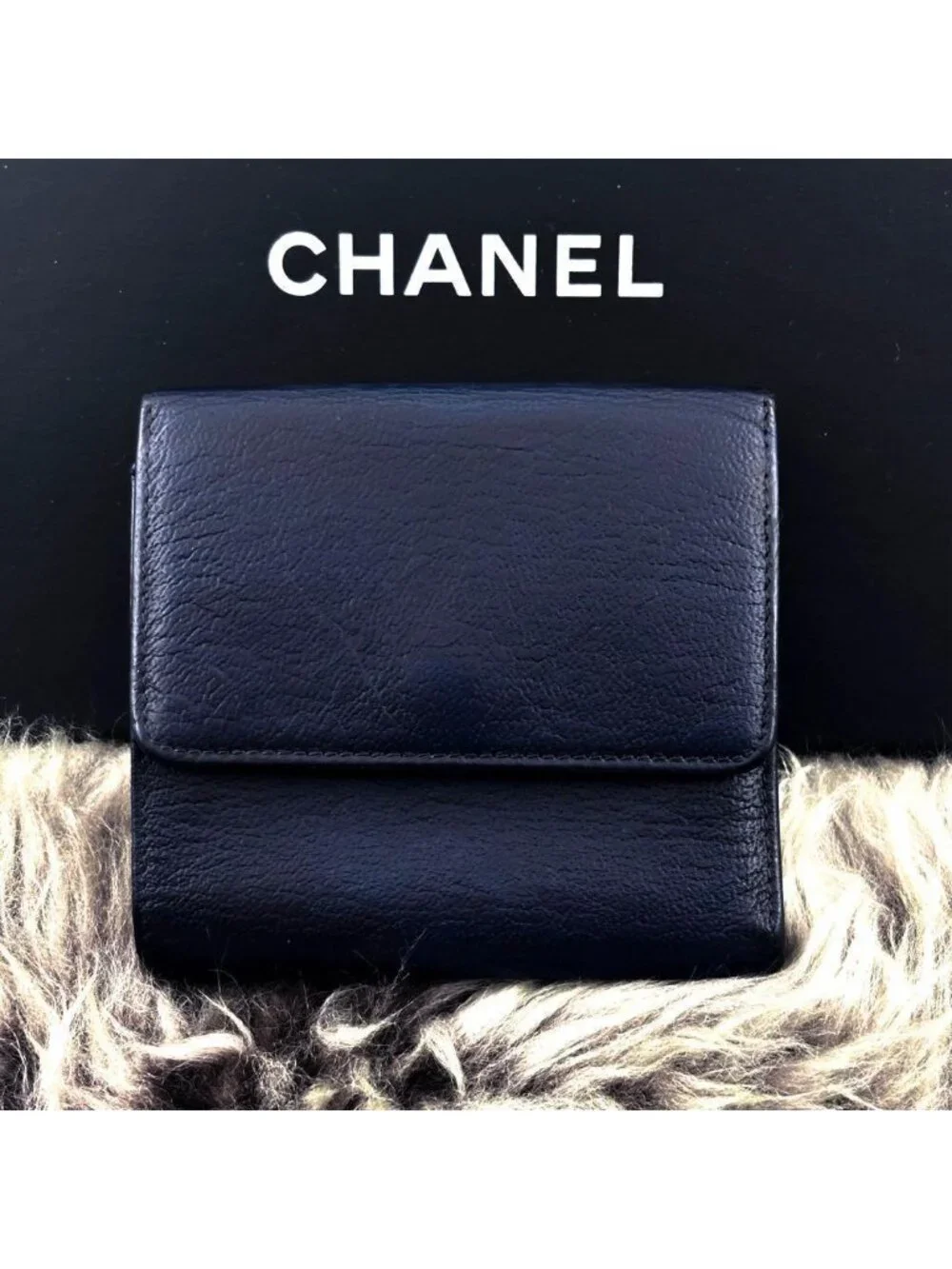 Chanel Wallet CC Logo Hook Trifold Navy